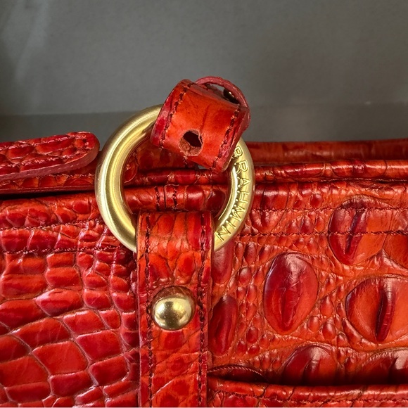 Brahmin Medium Asher Tote Bag Burgandy Croc Embossed Melbourne Orange - Picture 6 of 15